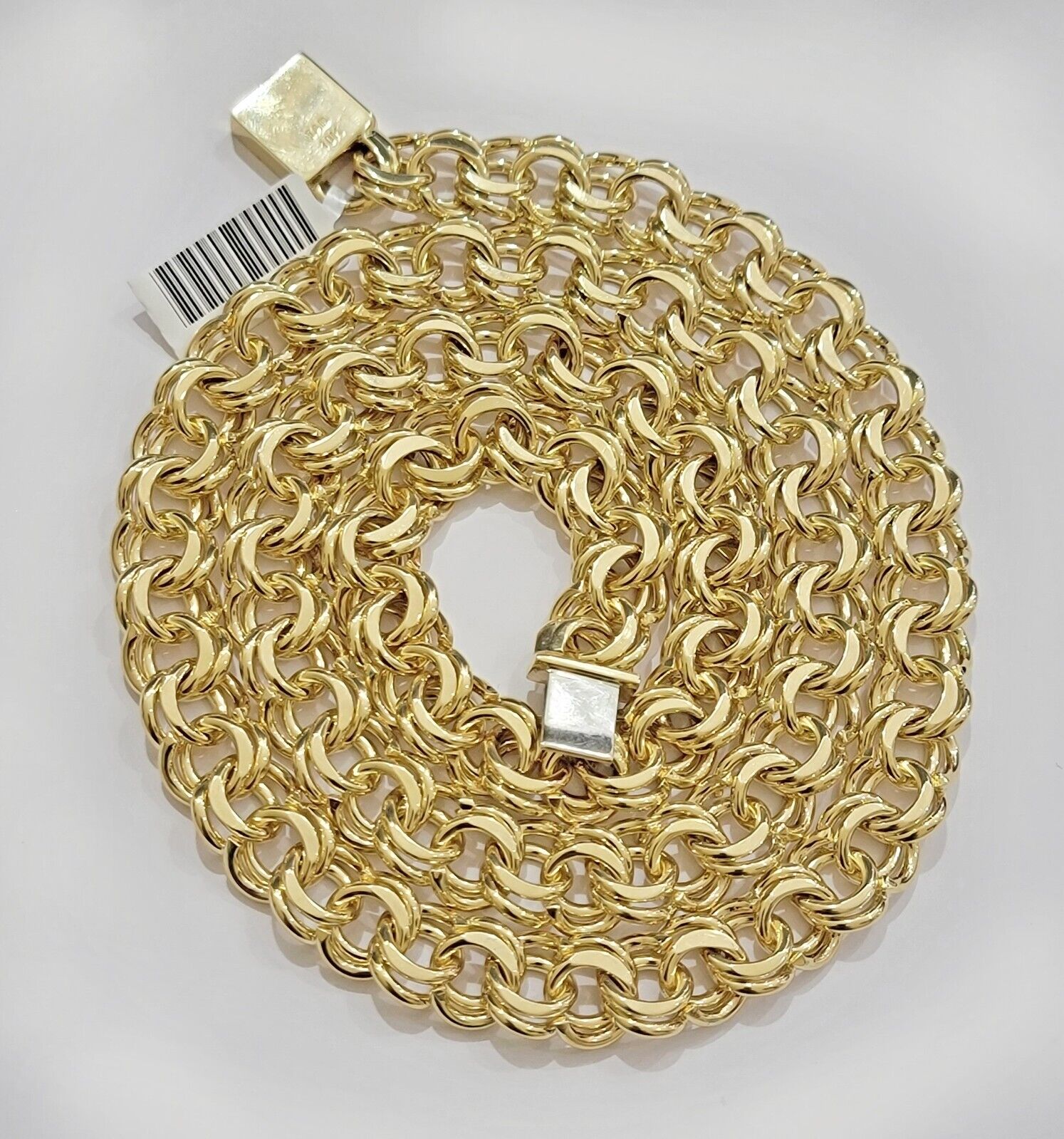 10k Yellow Gold Chain Chino Necklace Solid Link 9mm 20 Inch Real 10kt Box Clasp - GoldenlinQ